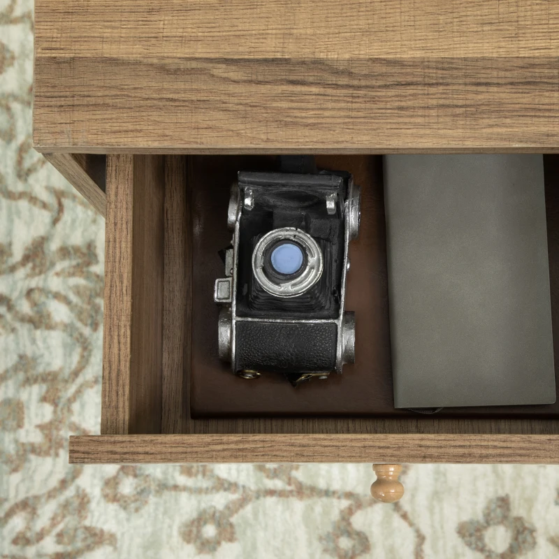 HOMCOM Mesa de Centro Estilo Boho con Cajón Estampado y Patas de Metal de Horquilla para Salón Oficina 90x45x46cm Madera