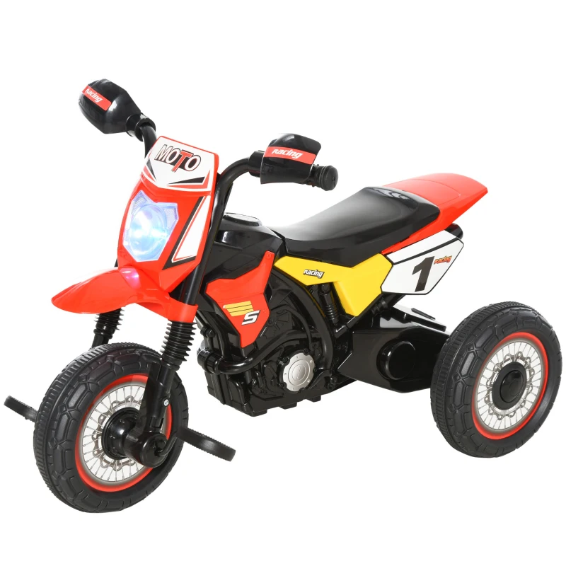 HOMCOM Triciclo per Bambini Stile Moto a Pedali con Luci e Suoni, 3 Ruote Larghe, Età 18-36 Mesi, 71x40x51cm, Rosso