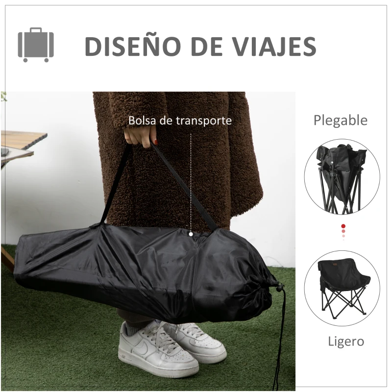 Outsunny Silla de Camping Plegable con Bolsa de Transporte y Marco de Acero Carga 110 kg para Campamento Pícnic Senderismo Negro