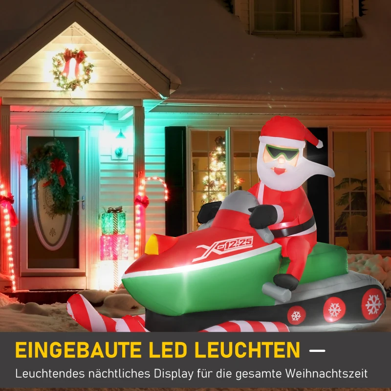 HOMCOM Aufblasbar Weihnachtsmann Schneemann Weihnachtsdeko LED Figur aufblasbar Weihnachtsdeko beleuchtet LED IP44 Polyester Grün+Rot 210 x 110 x 160 cm