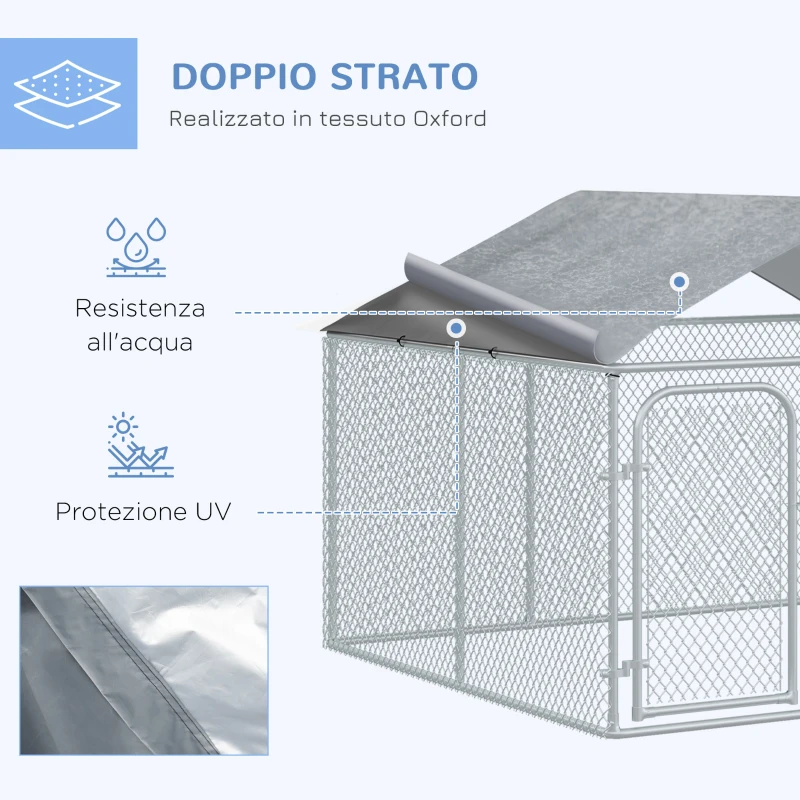 PawHut Recinto per Cani e Animali Domestici da Esterno con Copertura Impermeabile, 230x230x175 cm