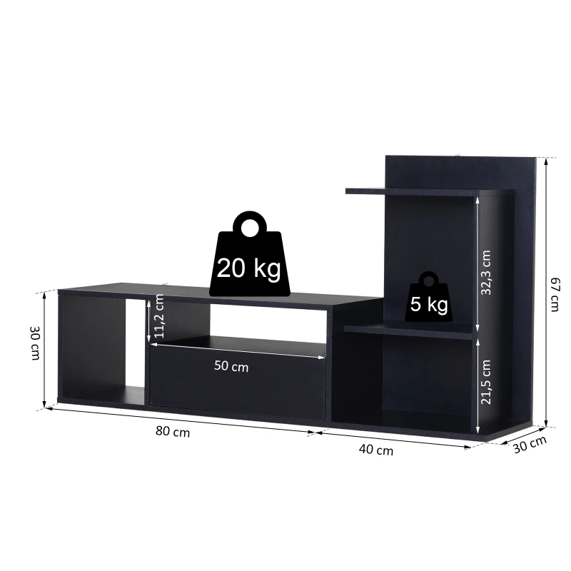 HOMCOM Meuble TV design contemporain multi-rangements grand plateau 3 niches 2 étagères tiroir mélaminé noir mat