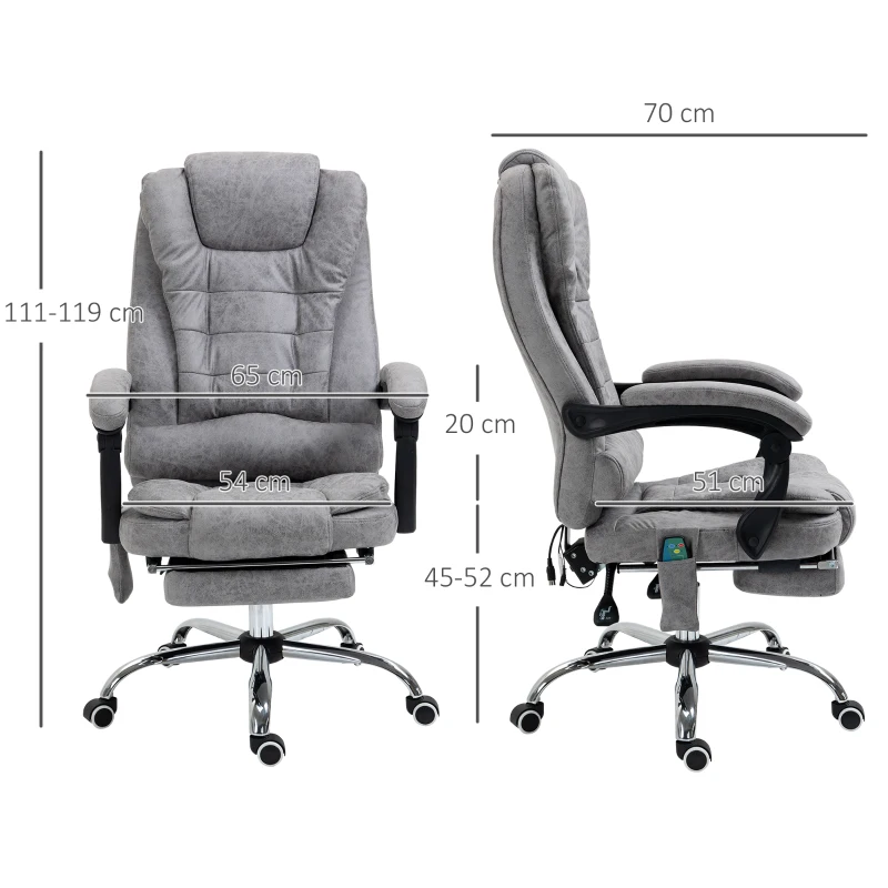 Vinsetto Fauteuil de bureau direction massant chauffant hauteur réglable dossier inclinable toile de microfibre gris(m-3)