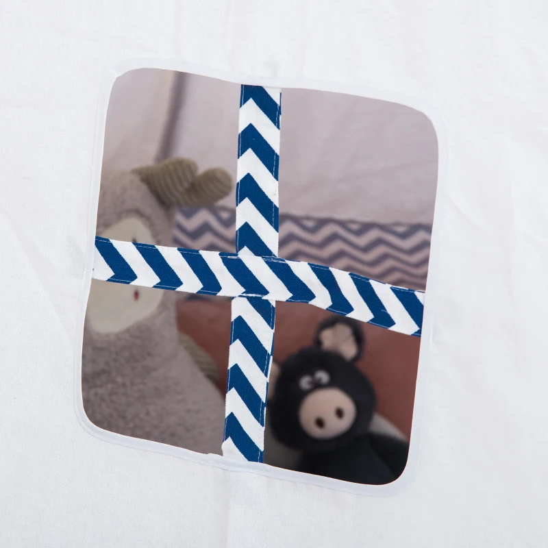 HOMCOM Tenda Indiana per Bambini Teepee in Tessuto e Legno con Finestra, Età 3-6 Anni, 120x120x155cm, Bianco e Blu