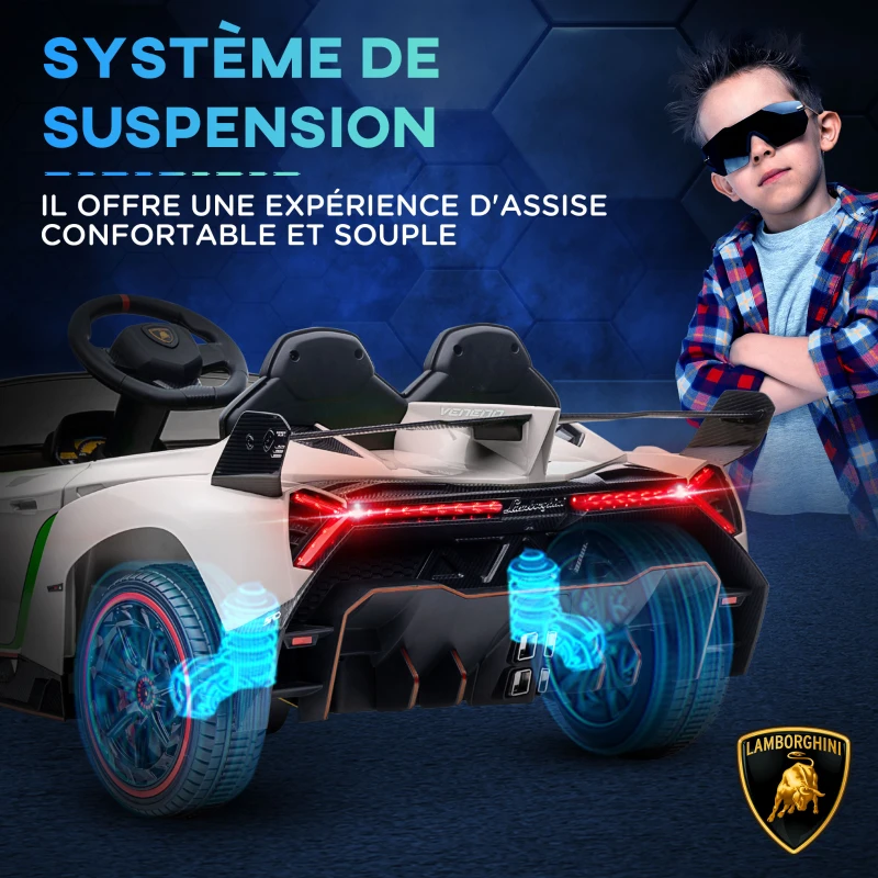HOMCOM Voiture électrique licence Lamborghini Veneno 12V pour enfants avec portes papillon télécommande musique blanc