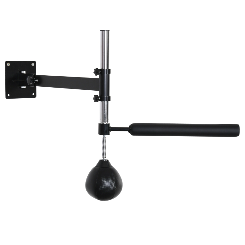 HOMCOM Speed Bag a Parete per Boxe e MMA ad Altezza Regolabile con Asta, in Acciaio e PU, 79x72x20 cm, Nero