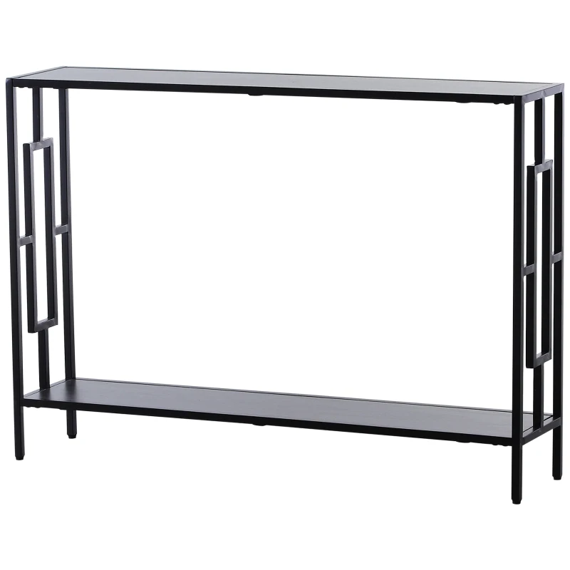 HOMCOM Table Console Table d'appoint Design Industriel dim. 106L x 23l x 76H cm étagère Acier Noir Panneaux Particules Bois Gris