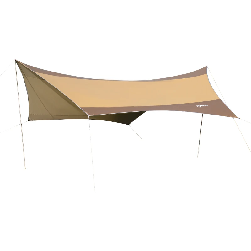 Outsunny Bâche Anti-Pluie Voile d'ombrage Toile de Camping 5,55L x 5,5l m avec Deux Hardcore Polyester Haute densité 190T imperméable Anti- UV Léger et Facile à Transporter Marron doré