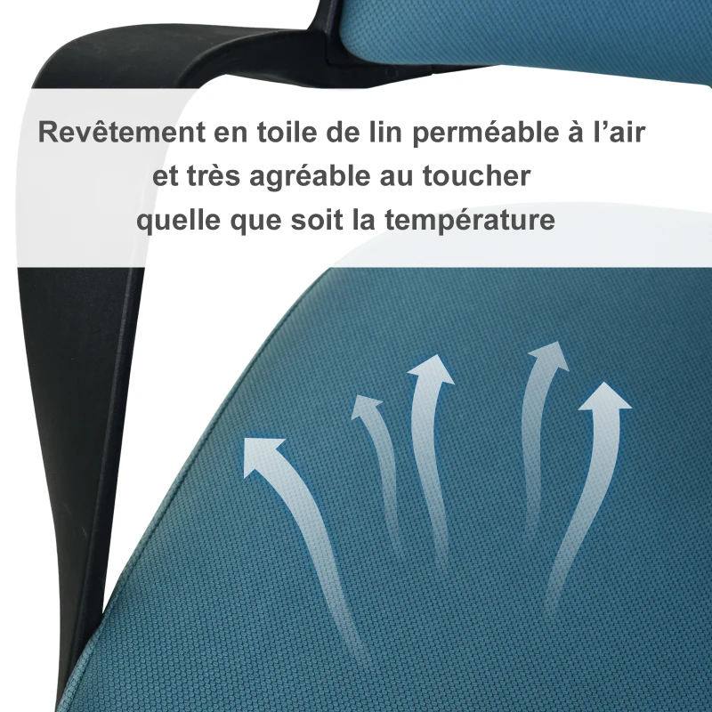 HOMCOM Fauteuil de bureau 67L x 60l x 118-127H cm rembourré réglable pivotant 360° bleu