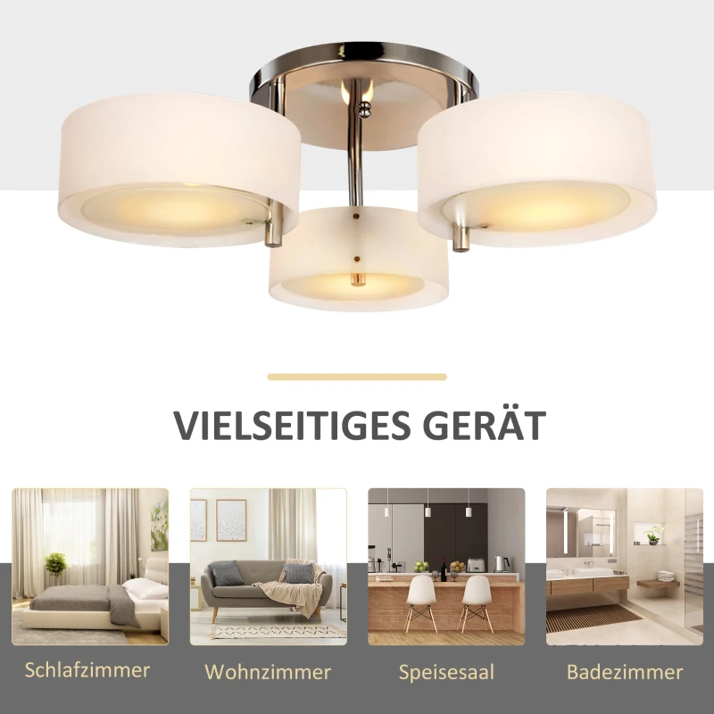 HOMCOM Pendelleuchte Hängelampe 3 Flammige Modern E27 Pendellampe Hängeleuchte Lampe für Esszimmer, Küche Ø64 x 20 cm Weiß Ohne Leuchtmittel