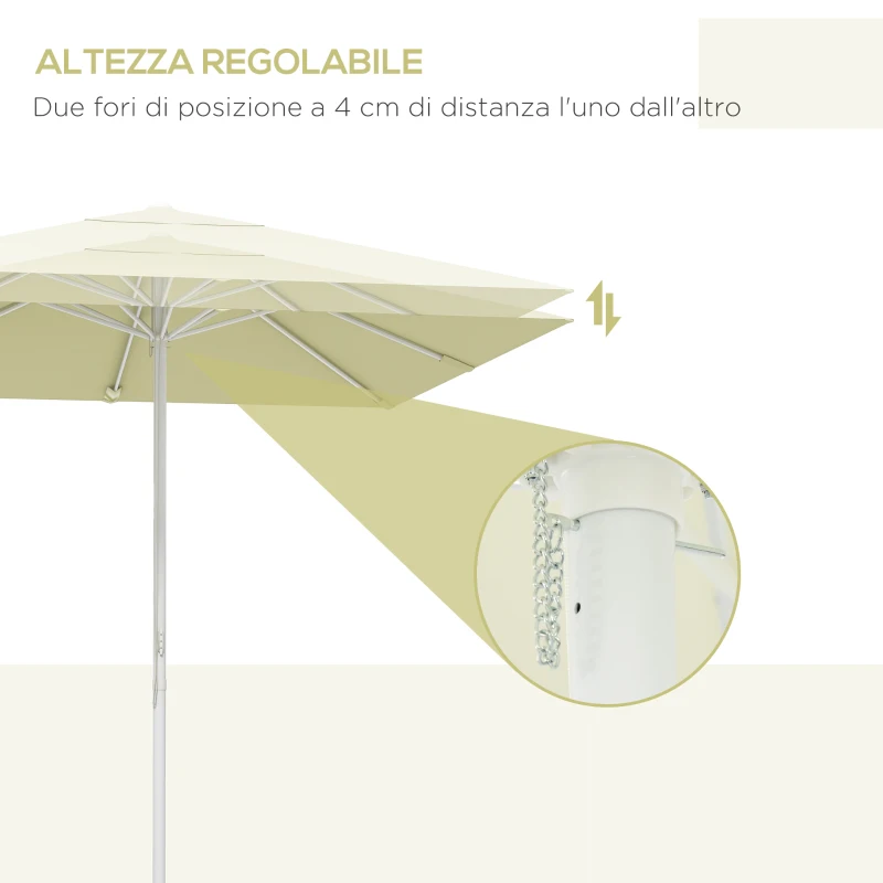 Outsunny Ombrellone da Esterno da 2.5 m ad Altezza Regolabile in Alluminio, Metallo e Poliestere, Bianco Beige