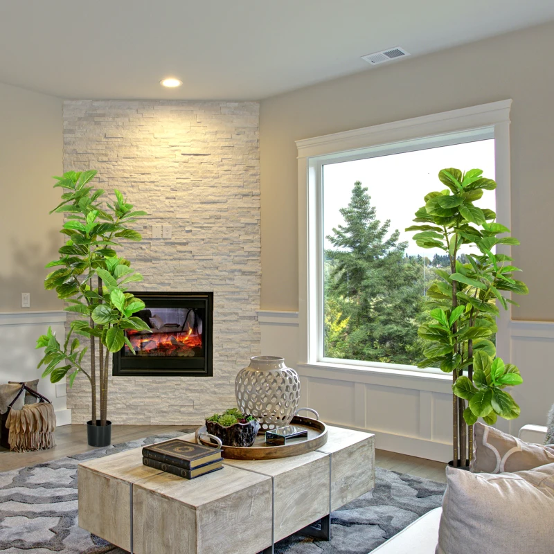 HOMCOM Lot de 2 plantes artificielles Figuier à feuilles de violon Ficus Lyrata hauteur 180cm avec Pot