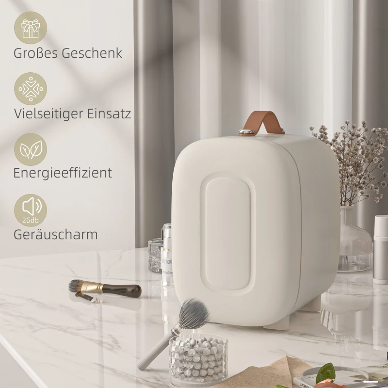 HOMCOM Mini Kühlschrank Kühlschrank Beauty Fridge, 4 L Fassungsvermögen, 20,3 x 26,3 x 28 cm, Cremeweiß(m-7)