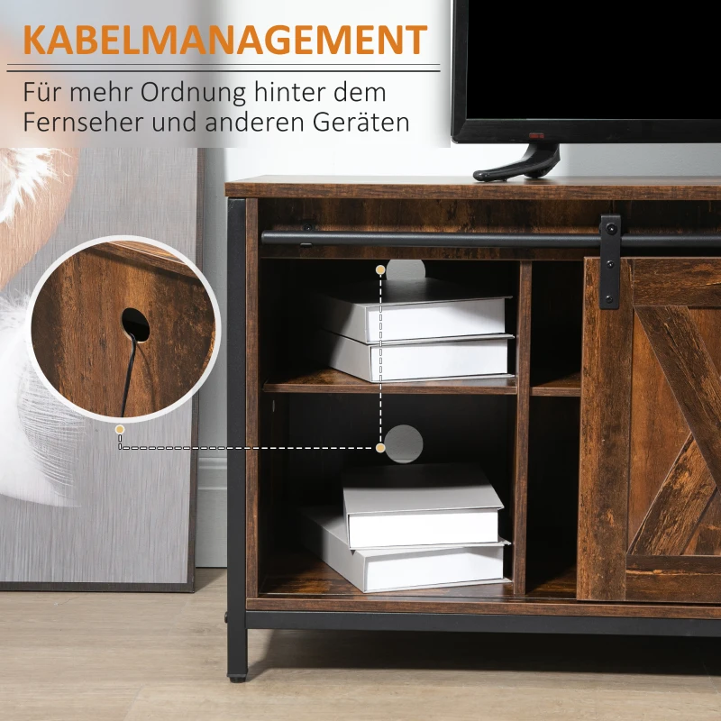 HOMCOM TV-Bank TV-Schrank mit Schiebetüren im Industrial Design 120 x 40 x 54cm Braun+Schwarz