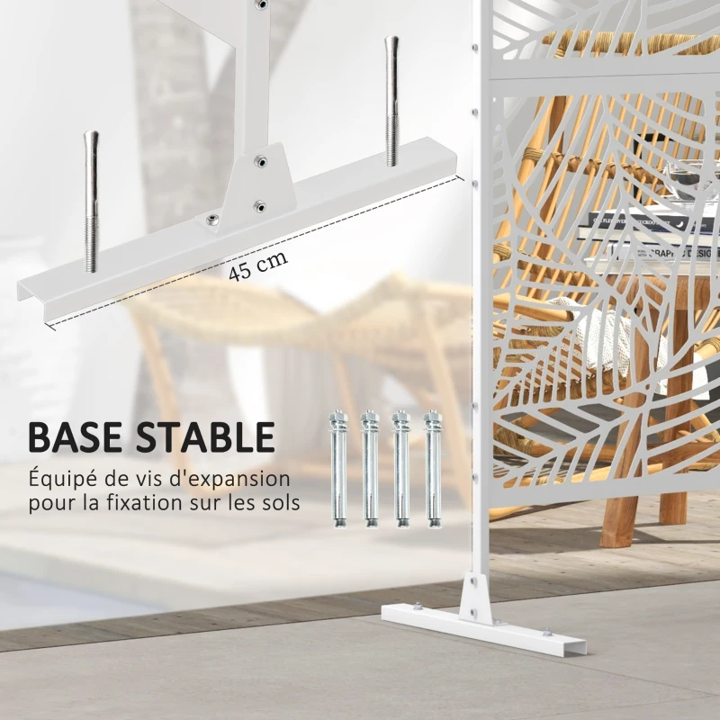 Outsunny Panneau brise vue décoratif paravent extérieur blanc à motif végétal en métal - 122 x 45 x 198 cm, blanc
