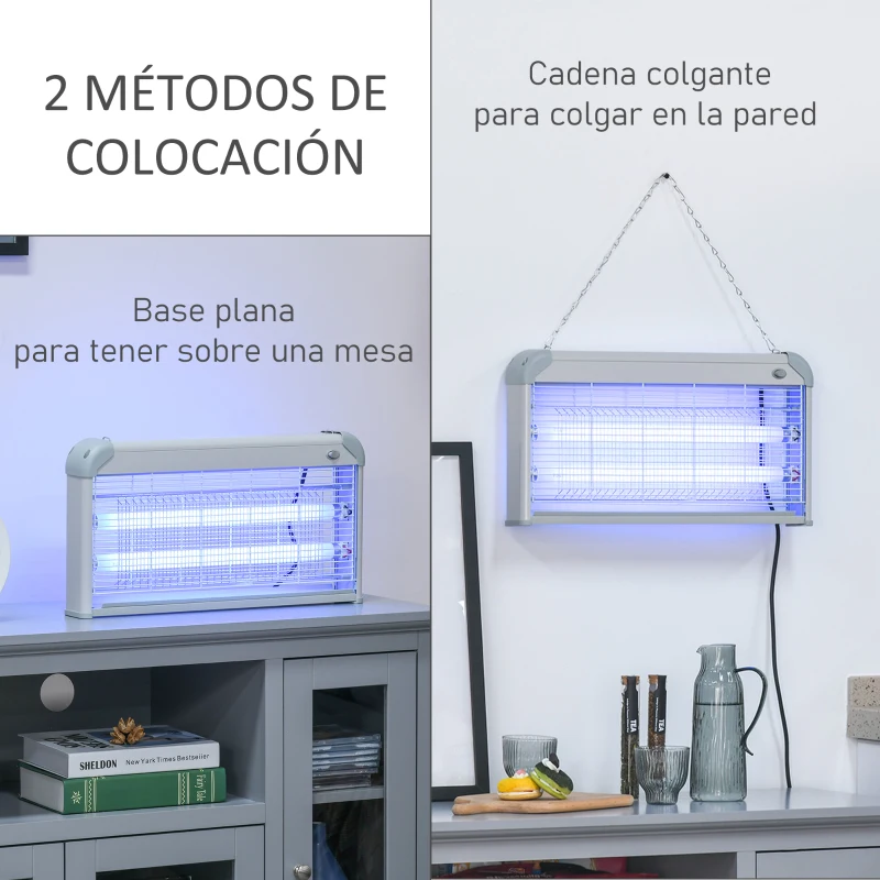 Outsunny Lámpara Antimosquitos Eléctrico 30W Mata Mosquitos Eléctrico con Luz UV Efecto 60 m² 48,5x8,5x26,5 cm Gris