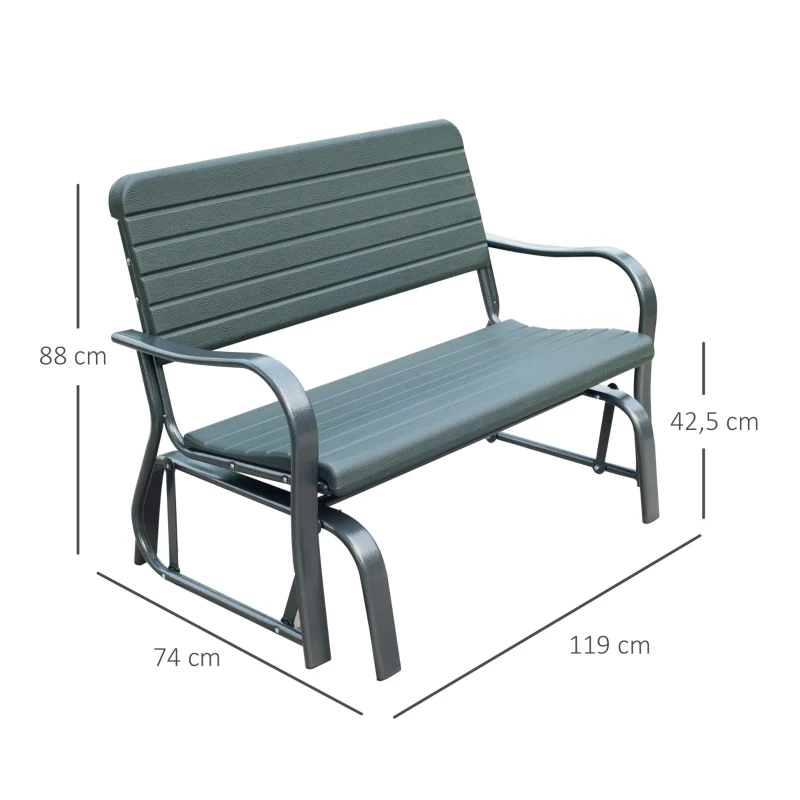 Outsunny Banc à Bascule de Jardin 2 Places - accoudoirs, Assise, Dossier Ergonomique - métal époxy HDPE Effet Grain Bois Vert fougère