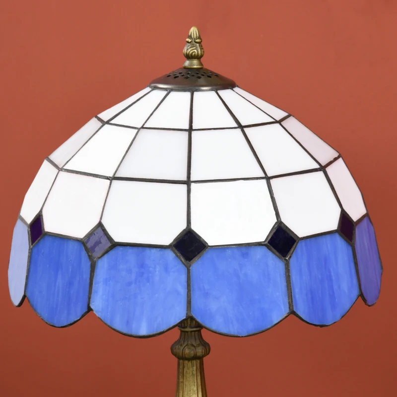 HOMCOM Lámpara de Mesa Estilo Clásico Hecha a Mano Lámpara de Noche de Vidrio para Dormitorio Salón Ø31x48 cm Azul