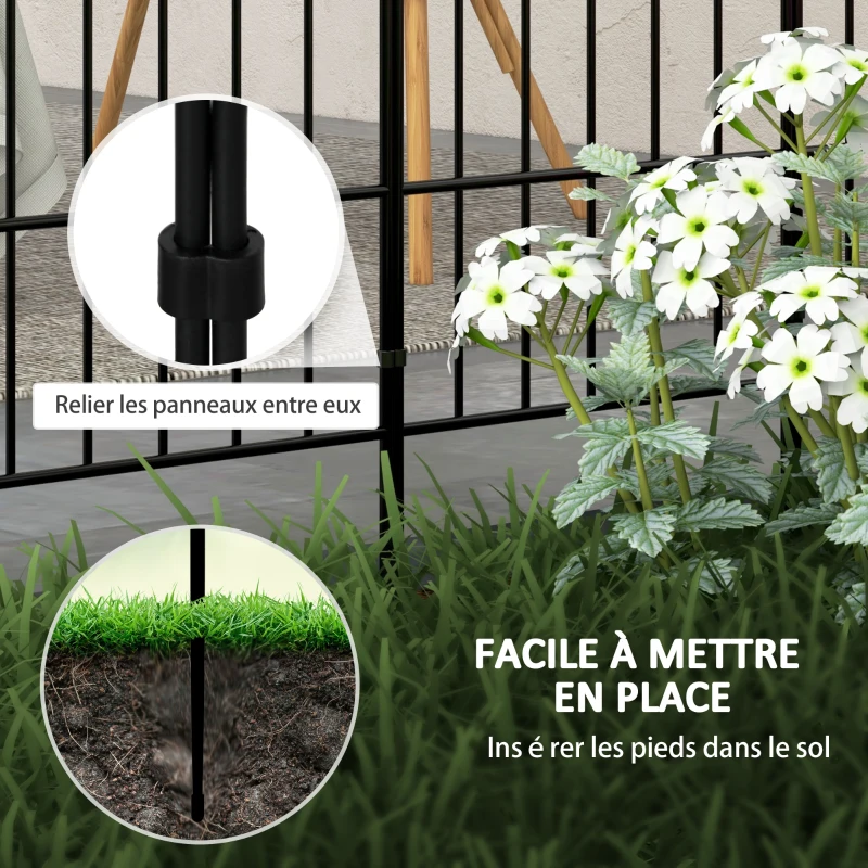 Outsunny Lot de 8 clôtures de jardin décoratives, bordures en métal noir avec ornements - 264 x 61 cm noir