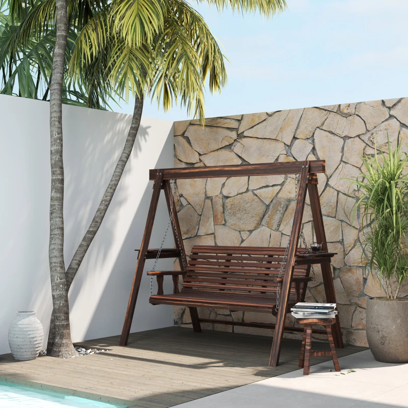 Outsunny Three-Seater Wooden Swing Bench