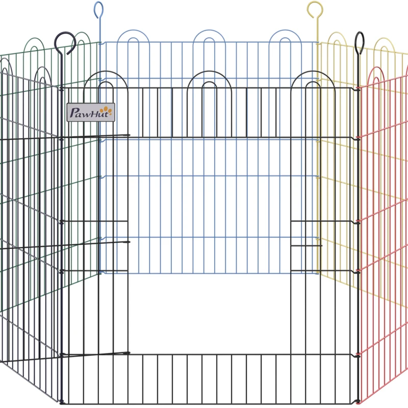 HOMCOM Welpengitter 6 Paneele Metall Rot + Blau + Grün + Gelb