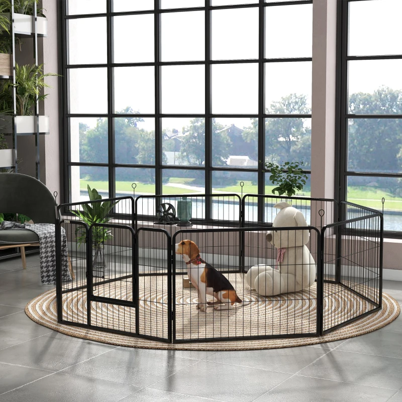 PawHut Steel 8 Panel Dog pen Pet Puppy PlayPen Grey