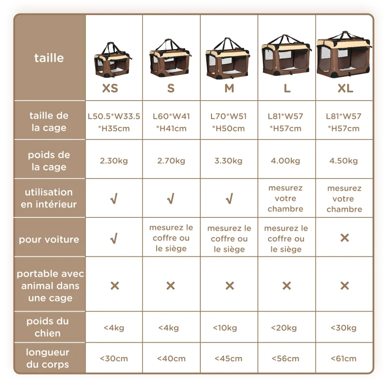 PawHut Sac de transport pliable - poignée, 3 entrées zippées, poche - coussin amovible - acier oxford polyester marron noir