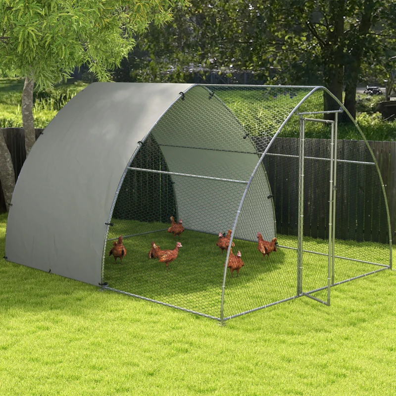 PawHut Gallinero para Exterior 304x375x220 cm Cubierta de Tela Oxford Resistente a los Rayos UV e Impermeable para Patio Plata