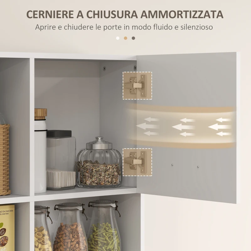 HOMCOM Mobile Dispensa in Legno con Cassetto, 4 Armadietti e 3 Ripiani Aperti, 80x35x180 cm, Bianco