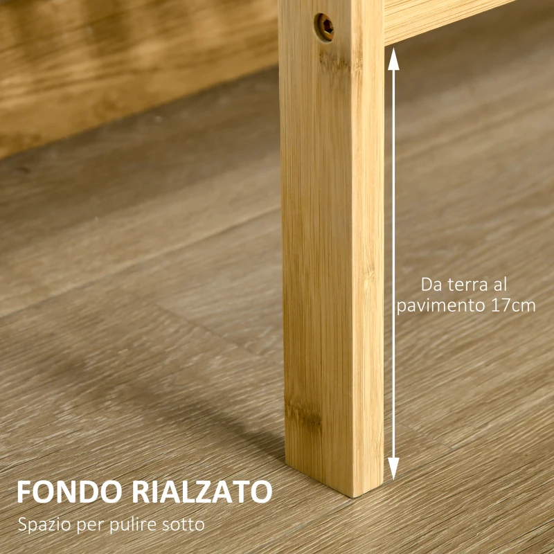 HOMCOM Scaffale Multiuso a 3 Ripiani Salvaspazio in Bambù, Mensola per Bagno, Salotto e Cucina, Facile da Montare, 62x33x80cm, Colore Naturale