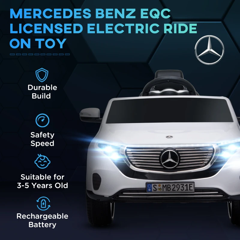 HOMCOM Mercedes Benz EQC Licensed 12V Kids Electric Ride On Car with Parental Remote Control Battery-powered 2 Motors Music Lights Bluetooth for 3-5 Years Old White