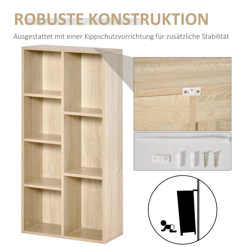 HOMCOM Bücherregal Wohnzimmerregal Bücherschrank Standschrank mit 7 Fächern Eiche Spanplatte 50 x 24 x 106 cm