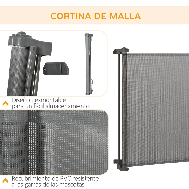 PawHut Puerta de Seguridad Extensible 0-150 cm Barrera Retráctil para Mascotas para Escaleras 165x10,7x85 cm Gris
