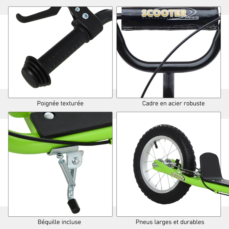 HOMCOM Trottinette patinette Enfants à partir de 5 Ans Grandes Roues Guidon réglable poignée Frein et béquille Acier Vert