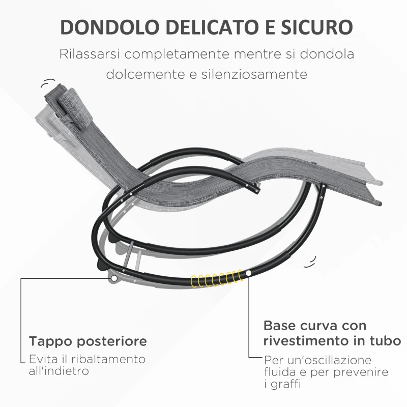 Outsunny Sedia Sdraio a Dondolo Zero-Gravity da Esterno Impermeabile con Poggiatesta, 155x61x88 cm, Grigio