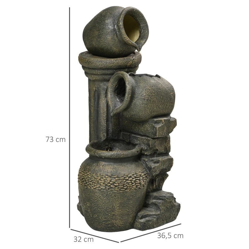 Outsunny Springbrunnen, verstellbare Pumpe, wetterbeständig, 25 cm x 24 cm x 60 cm, Grau