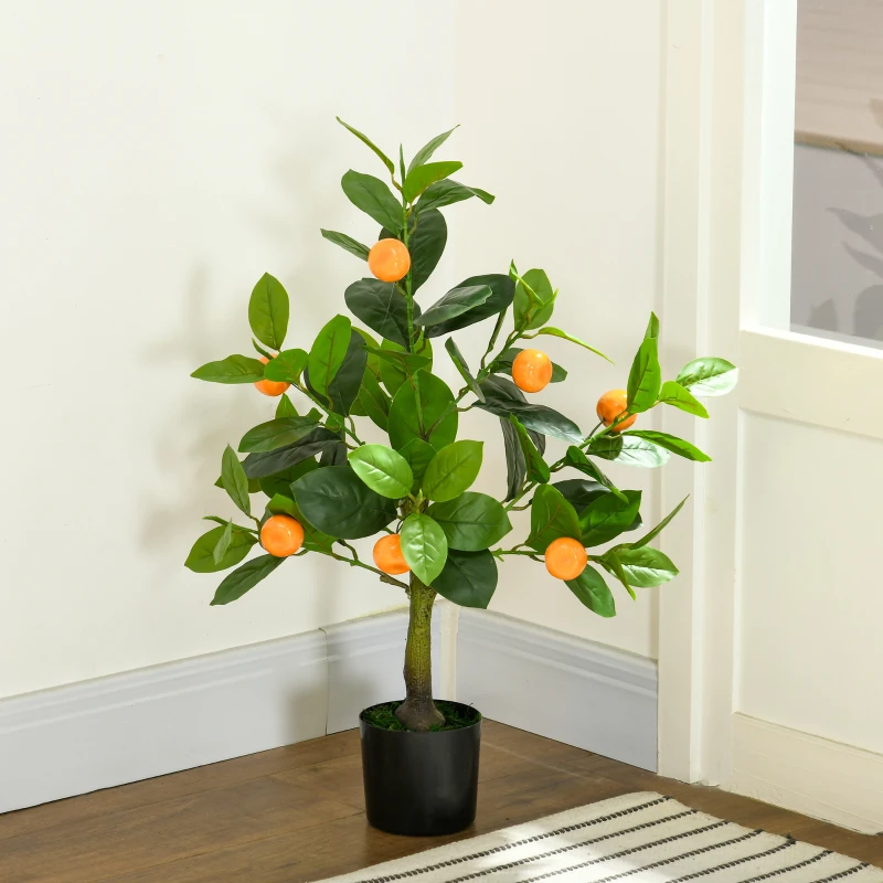 HOMCOM Juego de 2 Árboles Artificiales Decorativos Limonero y Naranjo de 60 cm Plantas Sintéticas para Decoración del Hogar