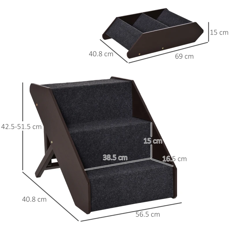 PawHut 3 Step Wooden Dog Steps Adjustable Pet Stairs for Dogs, Cat Ladder for Bed Couch