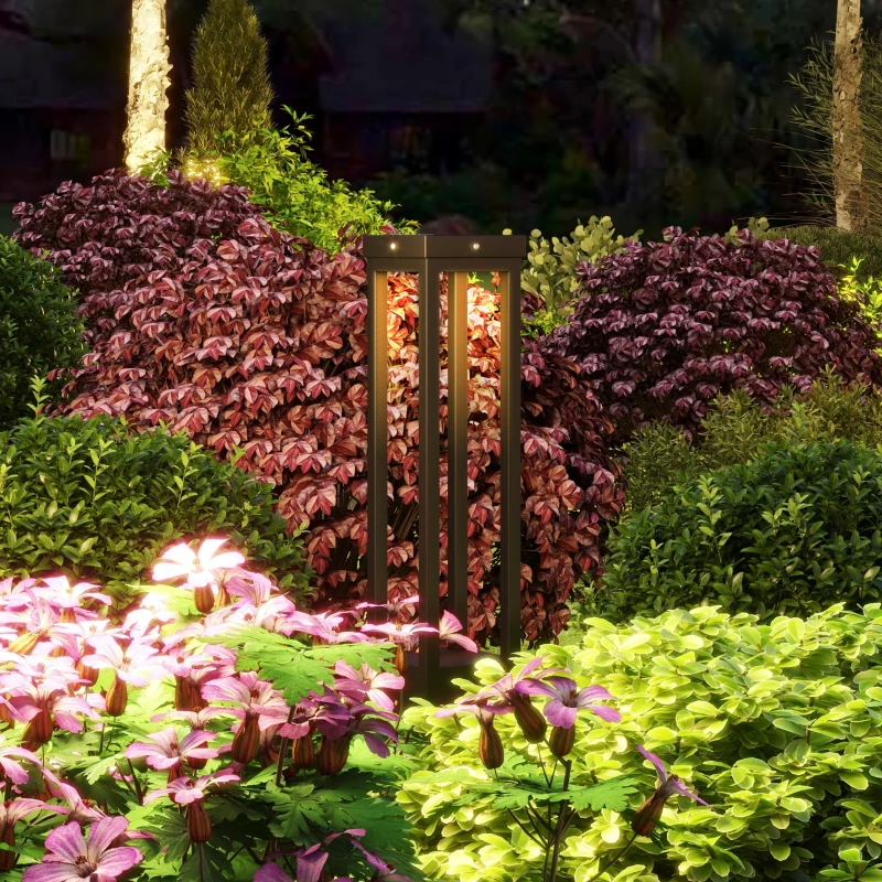 Outsunny Gartenleuchte, Solarbetrieb, bis 10h Leuchtdauer, Einschaltautomatik, wetterfest, 12,5 x 12,5 x 50 cm, Schwarz