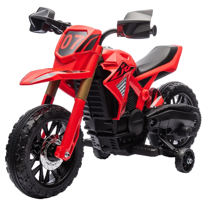 AIYAPLAY Moto Eléctrica para Niños de +3 Años Moto de Batería para Niños 12V con Ruedas Auxiliar y Bocina Carga 30 kg Rojo