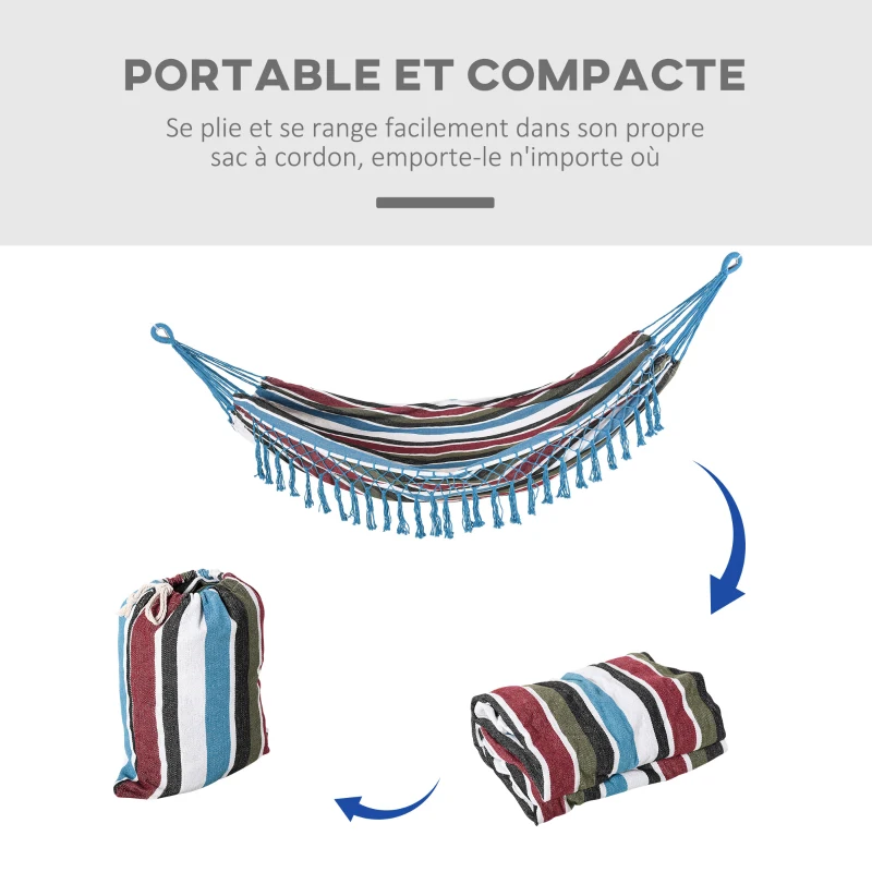 Outsunny Hamac de Voyage Portable Style Hippie Chic Toile de hamac dim. 2,85L x 1,5l m Coton Polyester Multicolore
