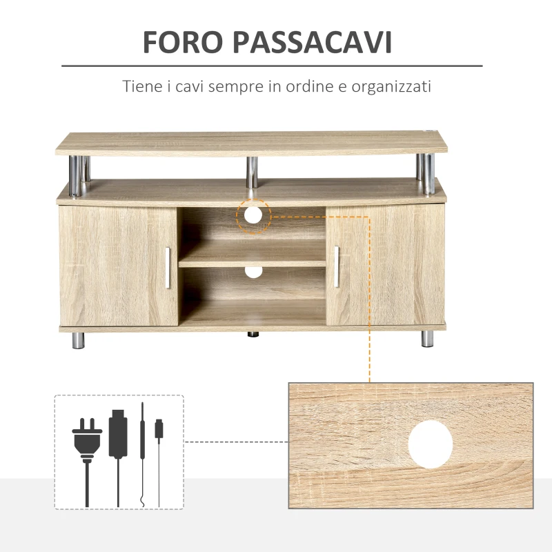 HOMCOM Mobile TV Moderno con 2 Ripiani, Fori Passacavi e 2 Armadietti in MDF 105x40x55cm - Quercia