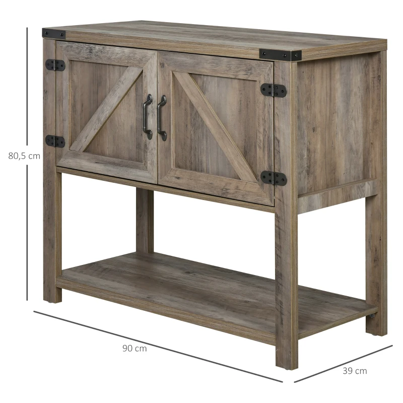HOMCOM Console Table d'appoint Design Rural Chic dim. 90L x 39l x 80H cm 2 Portes étagère Panneaux Particules MDF Bois Gris