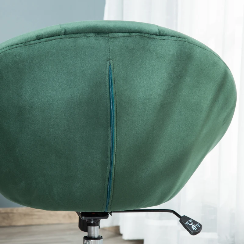 HOMCOM Swivel Dressing Stool, Velvet-feel Upholstered Vanity Chair, Adjustable Height Tub Makeup Chair with Button Tufting and Thick Padding for Bedroom, Green