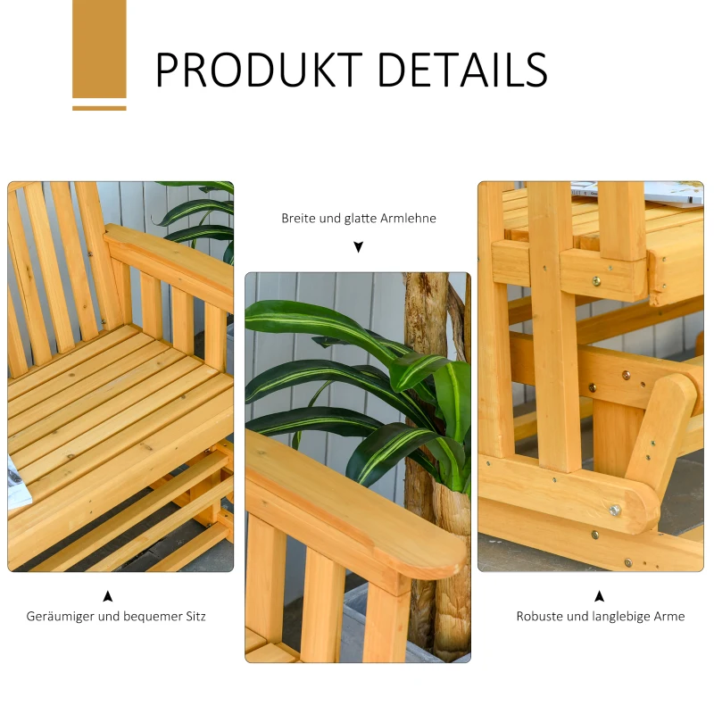 Outsunny 2-Sitzer Schaukelbank mit Armlehne Gartenbank Schwingsessel Massivholz Natur 124 x 76 x 95 cm