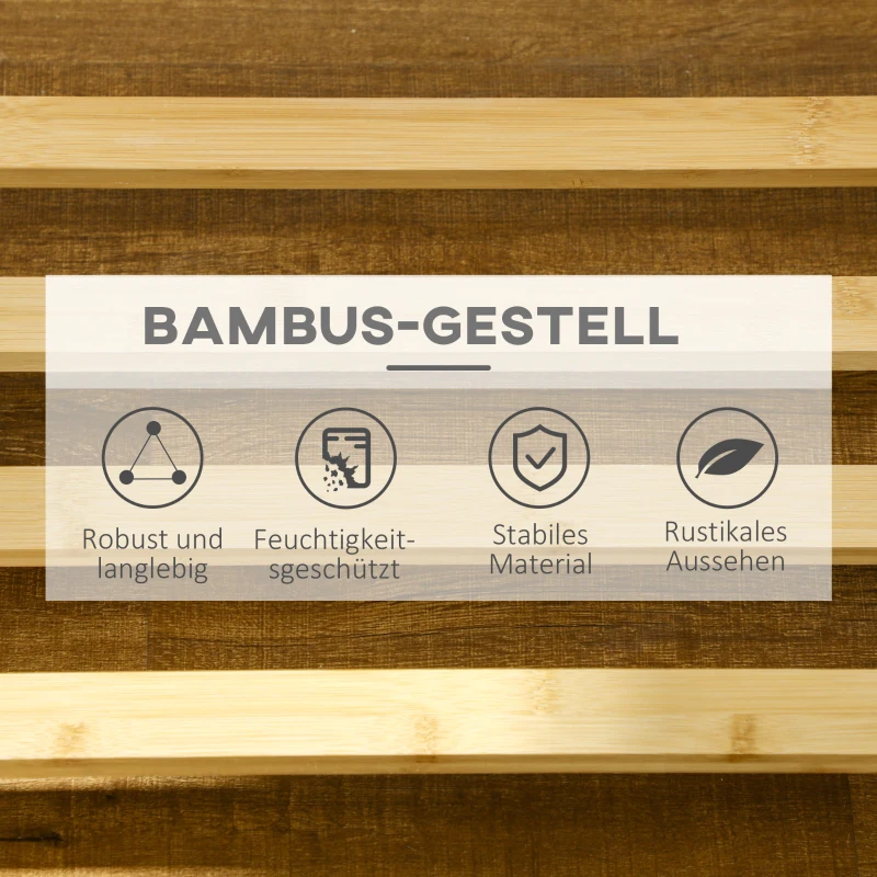 HOMCOM Garderobe aus Bambus, Kleiderhaken, Kleiderstange, Hosenständer, 1 Ablage, 4 Rollen, Natur