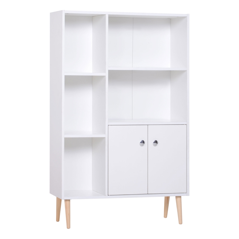 HOMCOM Mobiletto Libreria con Piedini in Legno di Pino Bianco 80x23.5x123cm