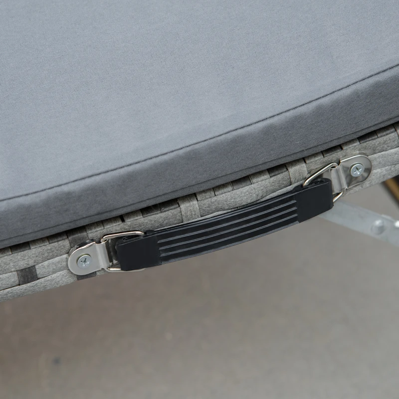 Outsunny Lettini Prendisole Richiudibili con Cuscini Rimovibili e Tavolino Pieghevole, Set 3 Pz in Rattan, Grigio