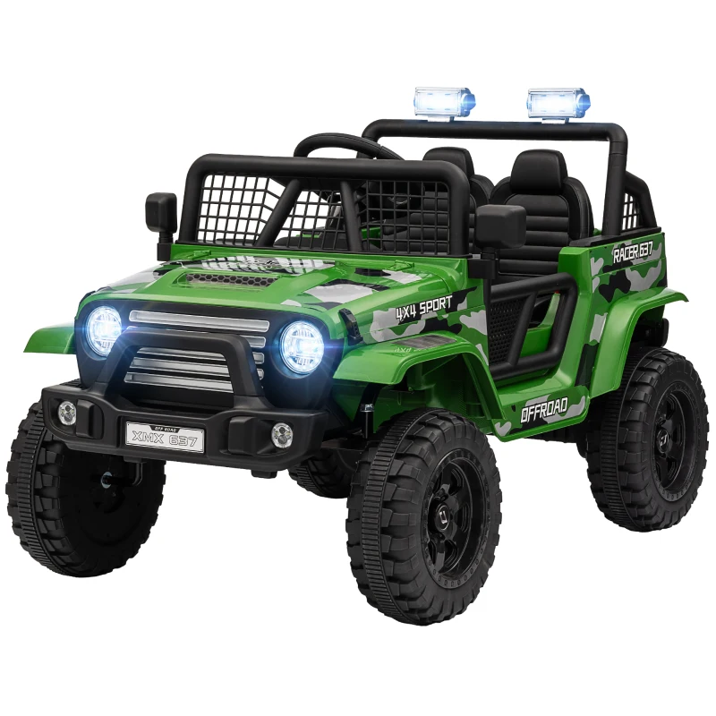 AIYAPLAY 12V Battery Powered Kids Ride-On Car, Electric Truck w/ Spring Suspension, Remote, Music, Horn, Lights, Green