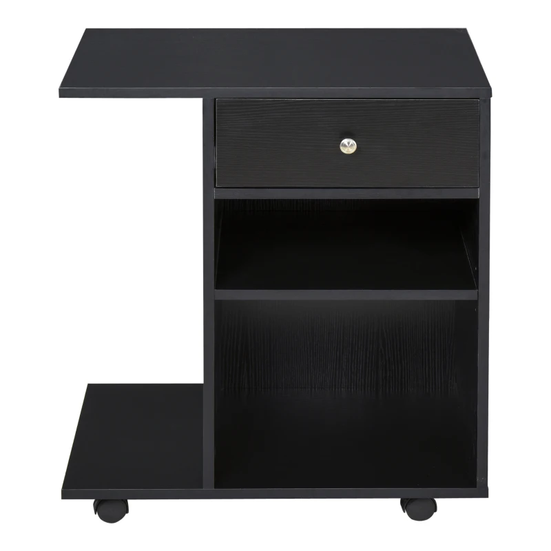Vinsetto Mobile Porta Stampante in Legno Nero con 1 Cassetto, 2 Ripiani e Mensola CPU, per Ufficio 60x40x68.5cm